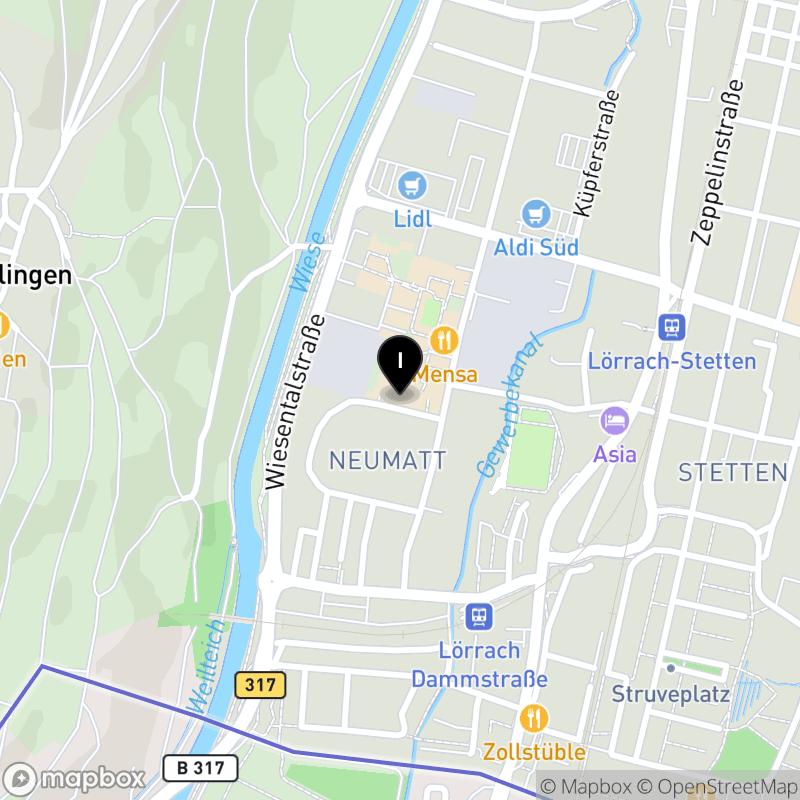 Kartenausschnitt:Freie Evangelische Schule Lörrach Berufliches Gymnasium mit den Profilen TGG und SGGS