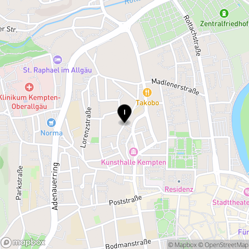 Kartenausschnitt:Berufsfachschule für Ergotherapie Kempten (Allgäu) der Dt. Erwachsenen-Bildungswerk gemeinn. GmbH