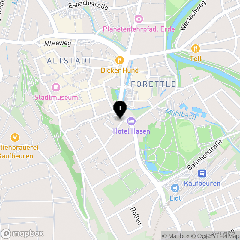 Kartenausschnitt:Berufsfachschule für Altenpflegehilfe der Gemeinnützigen Gesellschaft für soziale Dienste - DAA - mbH Kaufbeuren