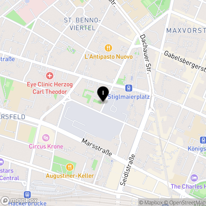 Kartenausschnitt:Private Berufsfachschule für Kaufleute für Marketingkommunikation der Macromedia in München