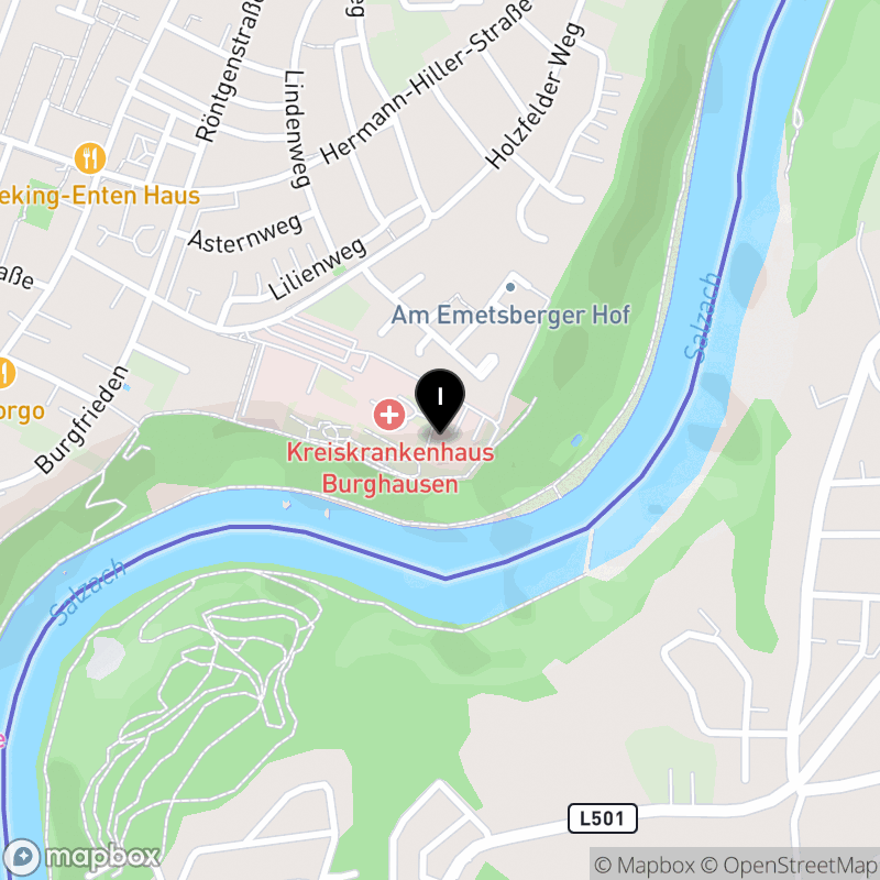 Kartenausschnitt:Berufsfachschule für Notfallsanitäter des Bayerischen Roten Kreuzes in Burghausen