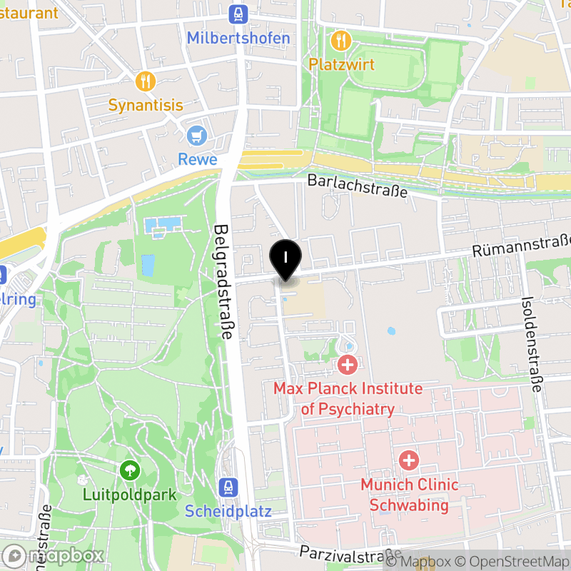 Kartenausschnitt:Berufsfachschule für Anästhesietechnische Assistent/innen sowie Operationstechnische Assistent/innen München