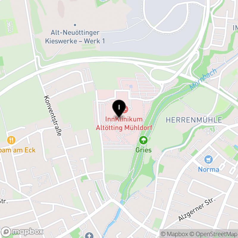 Kartenausschnitt:Berufsfachschule für Pflege im Bildungszentrum Gesundheit und Pflege InnKlinikum Altötting und Mühldorf