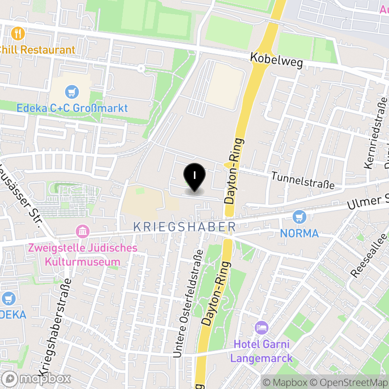 Kartenausschnitt:Berufsfachschule für Physiotherapie Augsburg der Beruflichen Fortbildungszentren der Bayerischen Wirtschaft