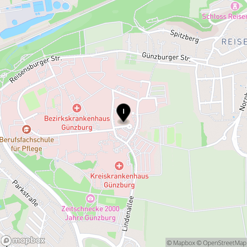 Kartenausschnitt:Berufsfachschule für Ergotherapie der Bezirkskliniken Schwaben in Günzburg