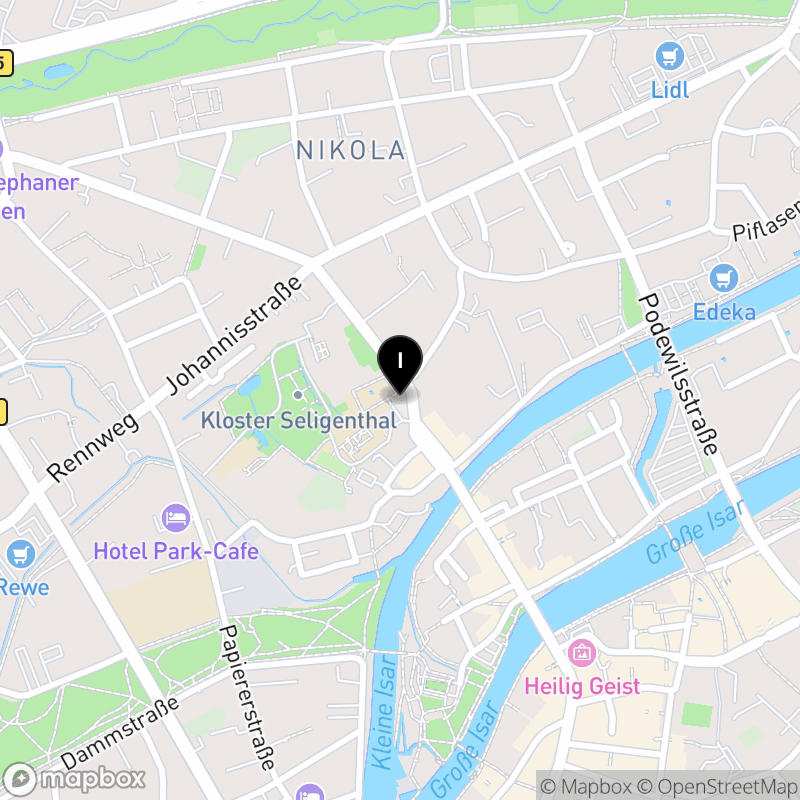 Kartenausschnitt:Fachakademie für Sozialpädagogik der Schulstiftung Seligenthal in Landshut