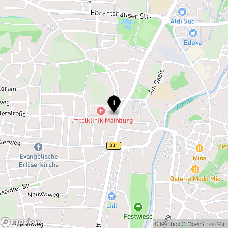 Kartenausschnitt:Berufsfachschule für Pflege Mainburg des Instituts für Aus-, Fort- und Weiterbildung im Gesundheitswesen e.V.