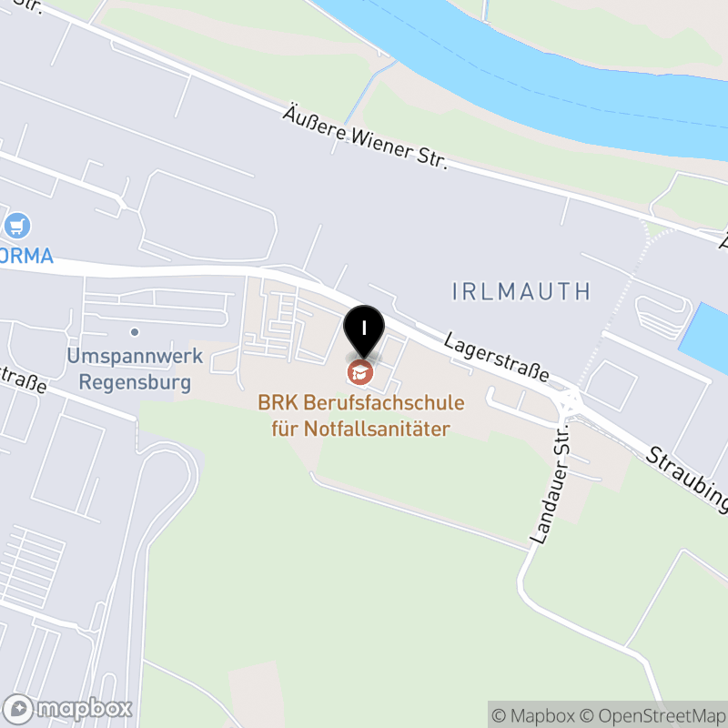 Kartenausschnitt:Private Berufsfachschule für Physiotherapie des Bayerischen Roten Kreuzes Regensburg