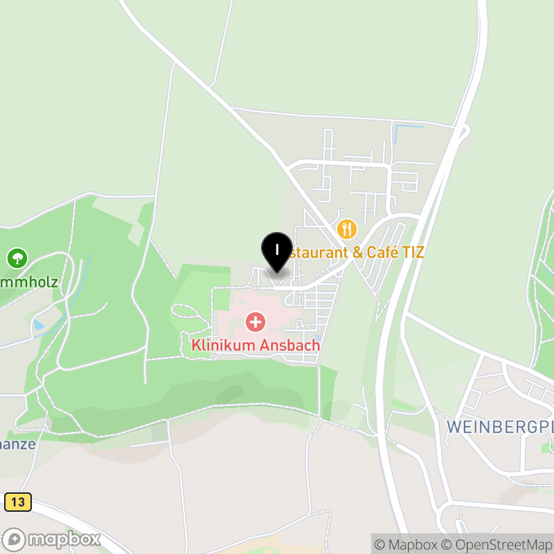 Kartenausschnitt:ANregiomed Berufsfachschule für Pflege Ansbach