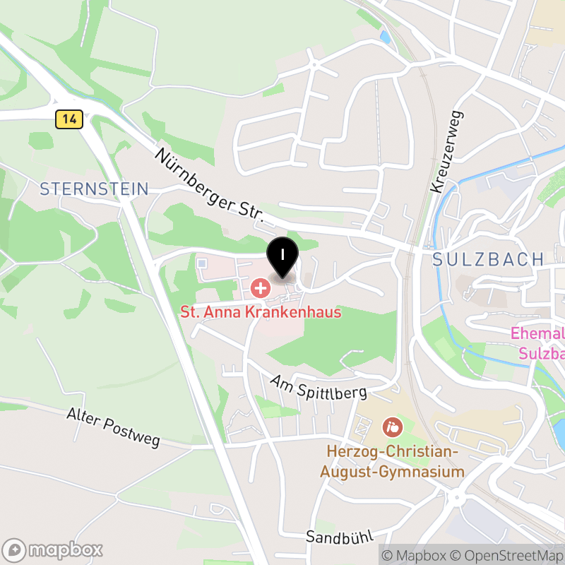 Kartenausschnitt:Berufsfachschule für Krankenpflegehilfe des KU Krankenhäuser des Landkreises Amberg-Sulzbach in Sulzbach-Rosenberg