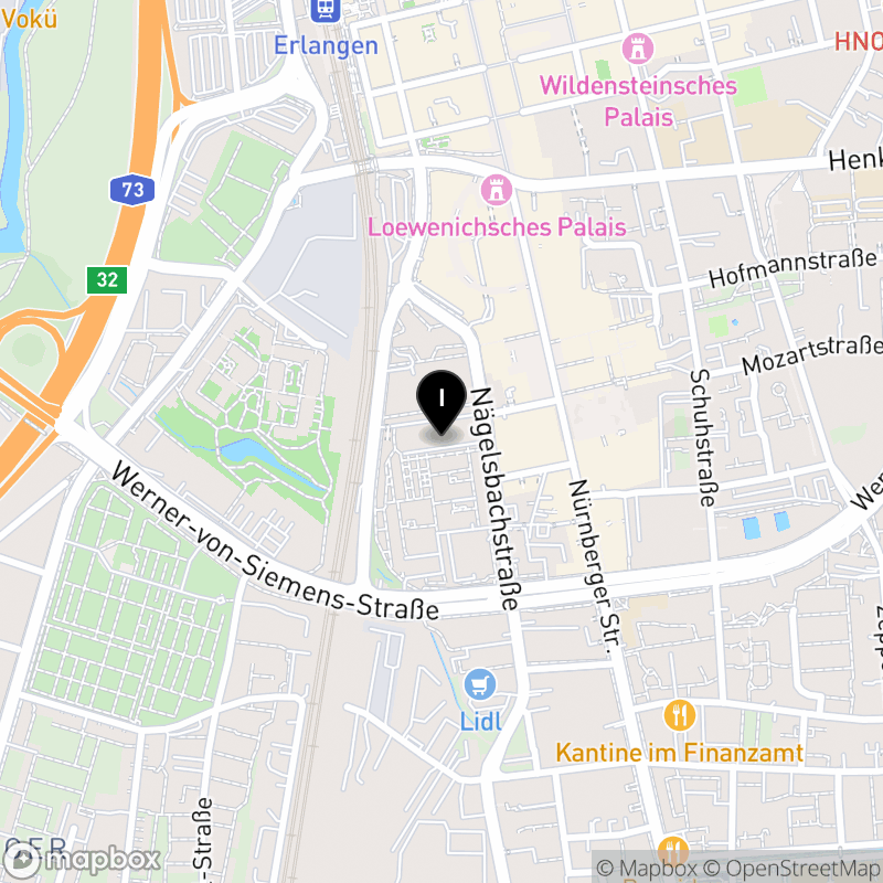 Kartenausschnitt:Private Berufsfachschule für Ergotherapie Erlangen der Berufl. Fortbildungszentrum der Bayerischen Wirtschaft