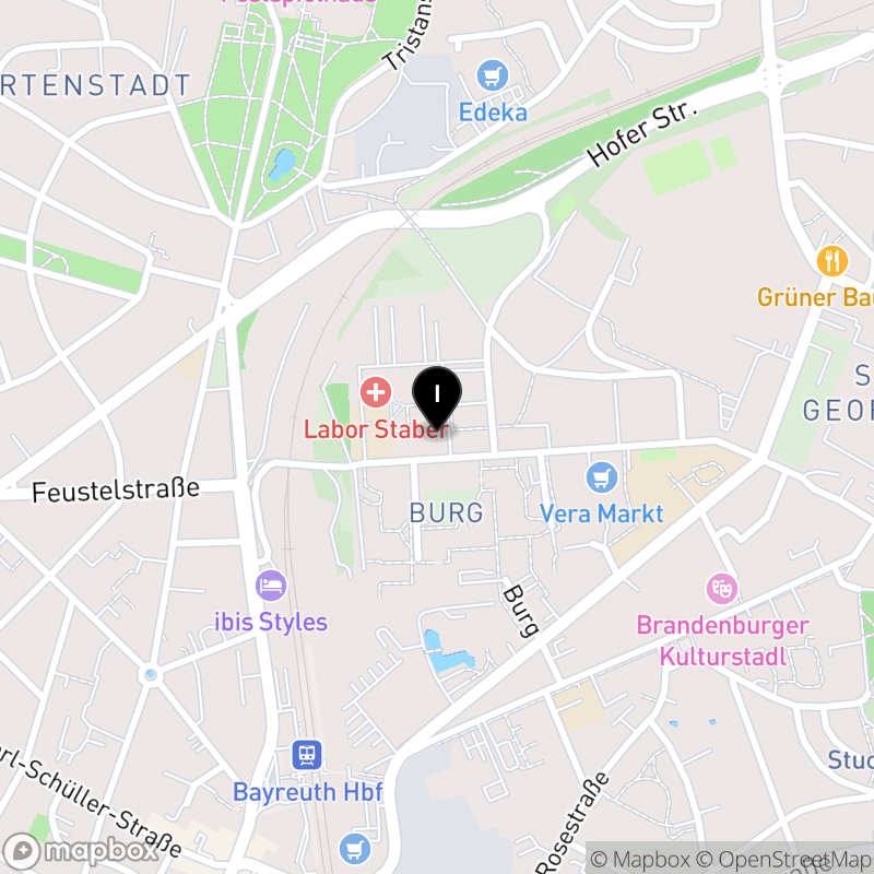 Kartenausschnitt:Fachschule für Heilerziehungspflege Bayreuth der Gemeinnützigen Gesellschaft für soziale Dienste - DAA - mbH