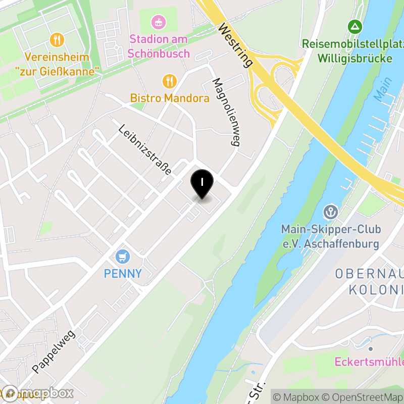 Kartenausschnitt:Private Berufsfachschule für Physiotherapie Aschaffenburg der Hans-Weinberger-Akademie