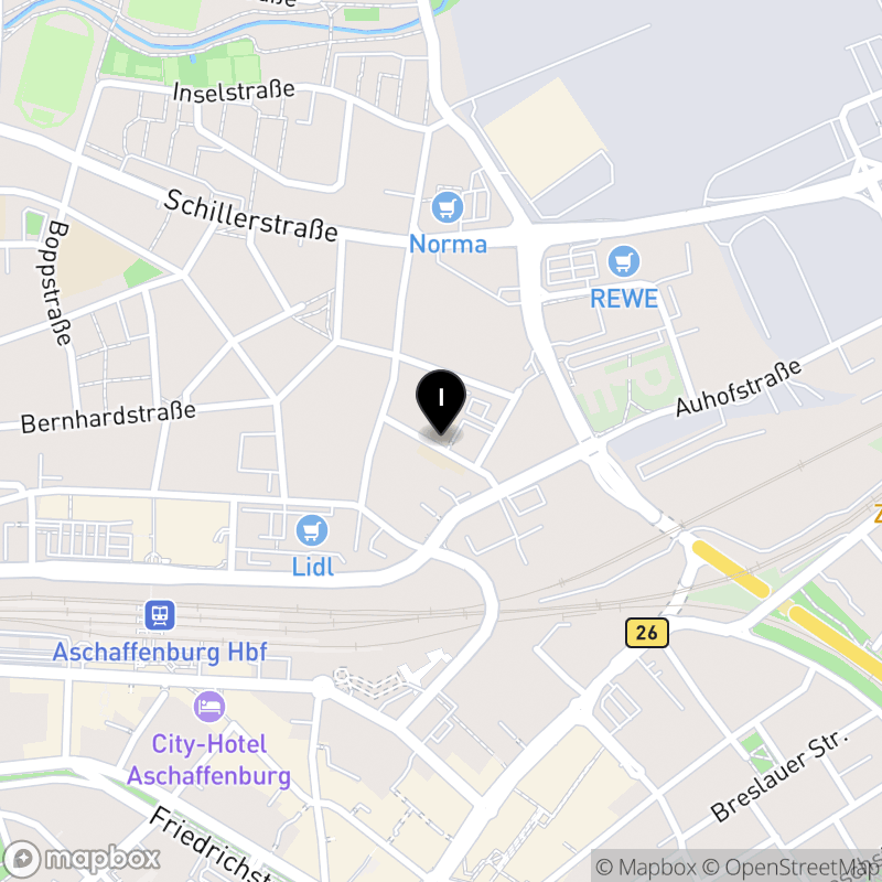 Kartenausschnitt:Berufsfachschule für Physiotherapie Aschaffenburg des IB e.V. (IB)