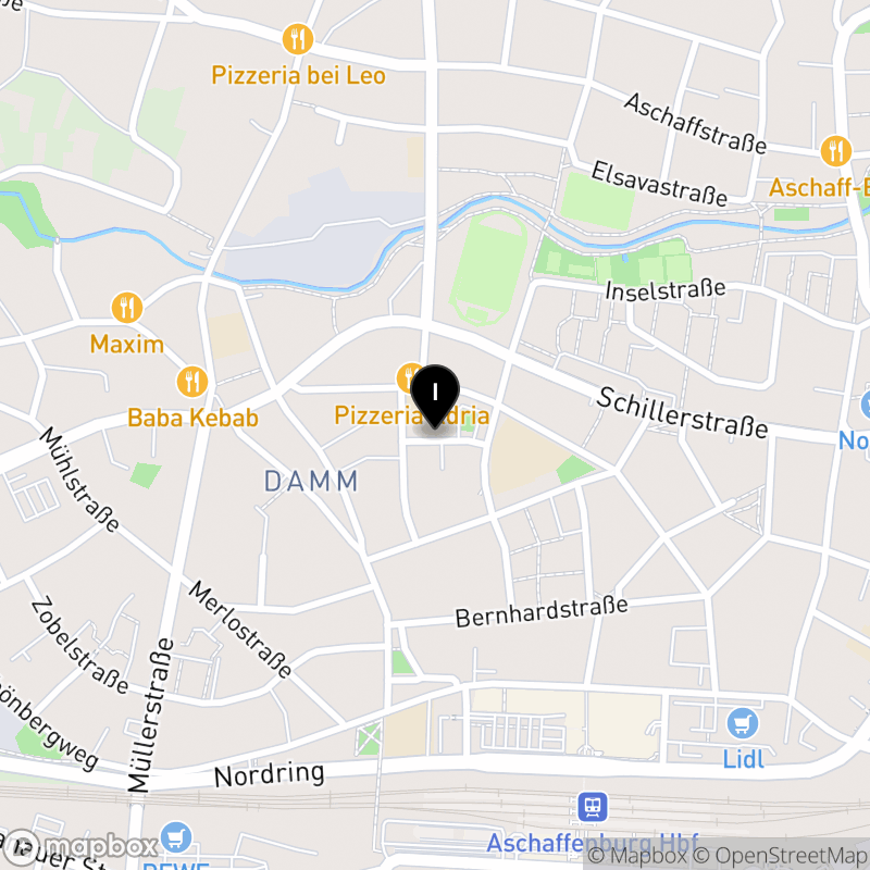 Kartenausschnitt:Private Fachakademie für Sozialpädagogik der Caritas-Schulen gGmbH in Aschaffenburg