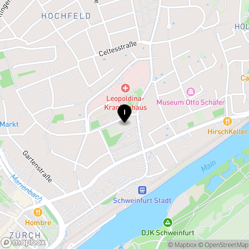 Kartenausschnitt:Berufsfachschule für Physiotherapie Schweinfurt der Hans-Weinberger-Akademie der Arbeiterwohlfahrt e.V.