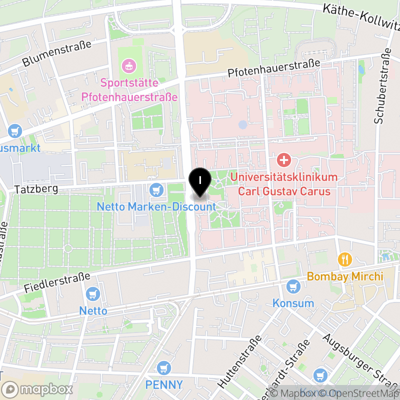 Kartenausschnitt:Berufsschule für Medizinische Fachangestellte am Universitätsklinikum Carl Gustav Carus Dresden (Schule in freier Trägerschaft)