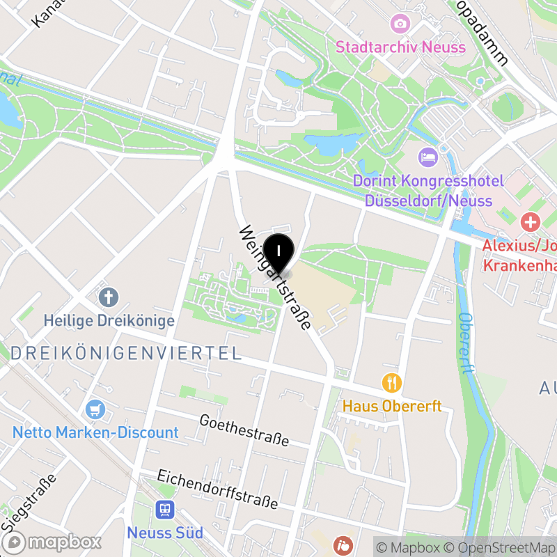 Kartenausschnitt:Berufsbildungszentrum Wirtschaft und Informatik Weingartstraße Neuss