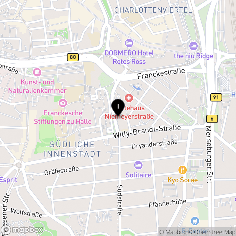 Kartenausschnitt:Staatlich anerkannte Pflegeschule Ausbildungszentrum für Gesundheitsberufe Halle des Universitätsklinikums Halle