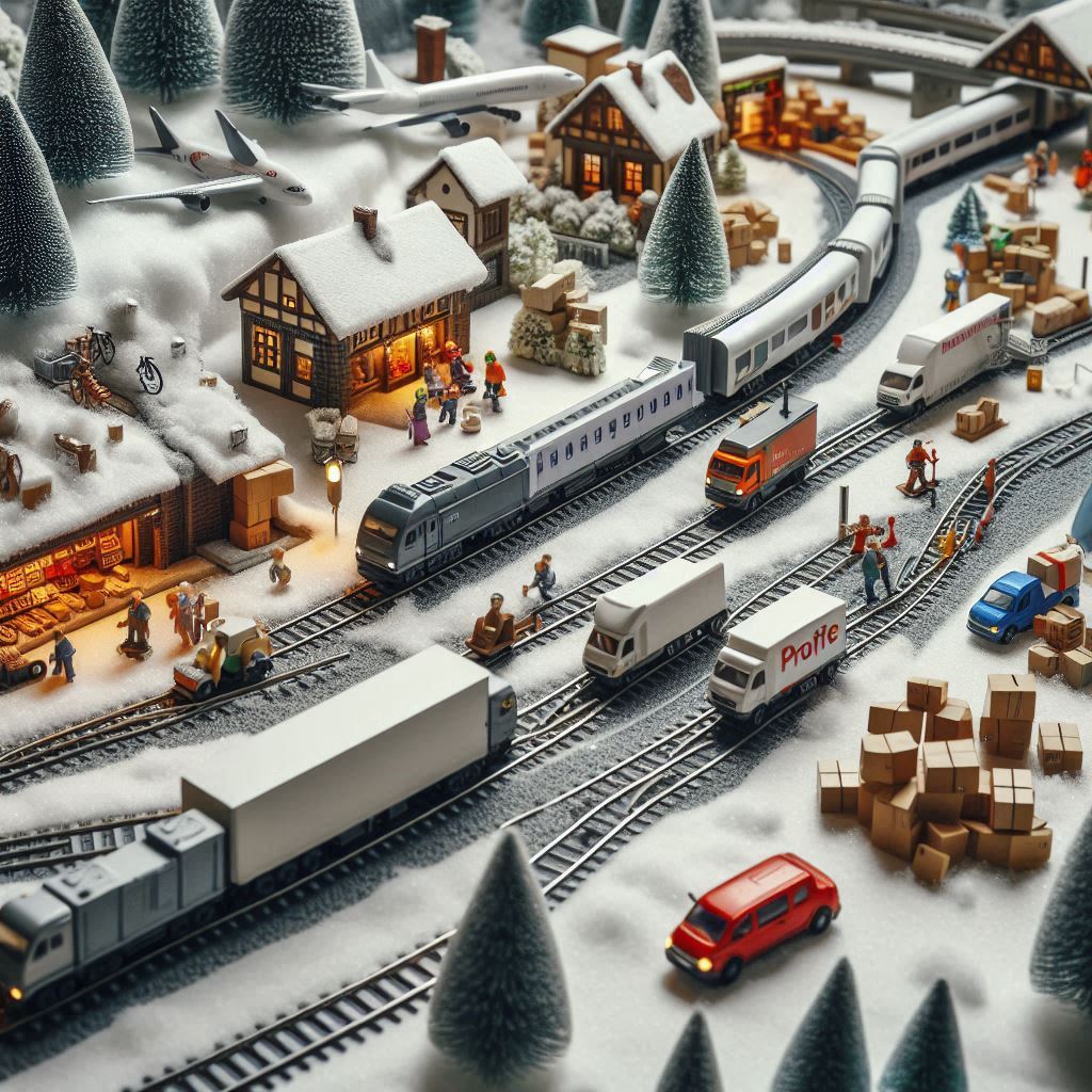 AI generiertes Bild eines winterlichen Umschlagplatzes 