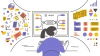 Eine Frau arbeitet an einer Mindmap am Computer.