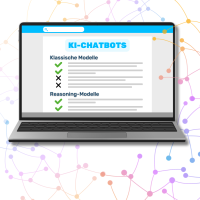Ein Bildschirm mit der Überschrift KI-Chatbots