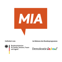 Logos von MIA e.V., dem Bundesministerium für Familie, Senioren, Frauen und Jugend sowie Demokratie leben!