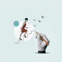 Eine Frau steigt eine Treppe nach oben