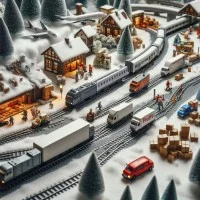 AI generiertes Bild eines winterlichen Umschlagplatzes 