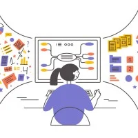 Eine Frau arbeitet an einer Mindmap am Computer.