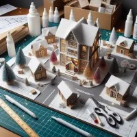 AI generiertes Bild eines Weihnachtsdorfs mit Bastelutensilien