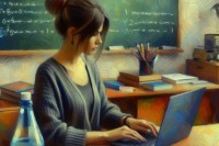 Lehrerin arbeitet am Laptop – KI generiertes Bild