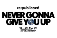 Logo der republica ´26 unter dem Motto Never gonna give you up