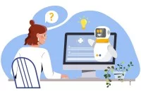 Frau im Austausch mit einem Chatbot