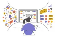 Eine Frau arbeitet an einer Mindmap am Computer.