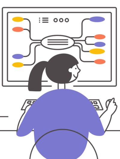 Eine Frau arbeitet an einer Mindmap am Computer.